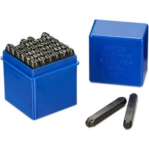 Relaxdays - Slagletters Set - 36-delig - Slagstempels 6 mm - Zwart - Met Opbergdoos