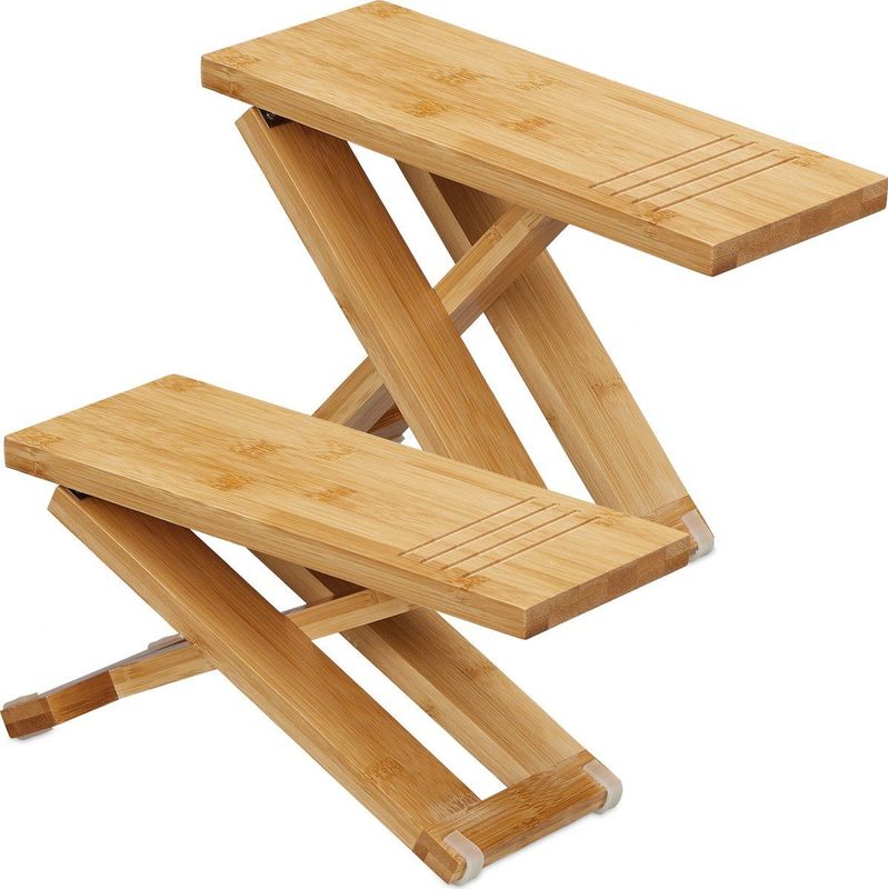 Inklapbaar Wc Krukje - Bamboe - 2-delig Toiletkrukje - Poepkrukje Volwassenen