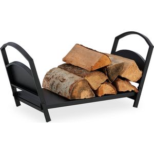 Relaxdays houtmand metaal - inklapbare haardhout mand - brandhout opslag binnen - zwart
