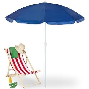 Relaxdays parasol, Ø 160 cm, kantelbaar, verstelbaar, UV-bescherming, strandparasol, tuin, balkon, met draagtas, blauw