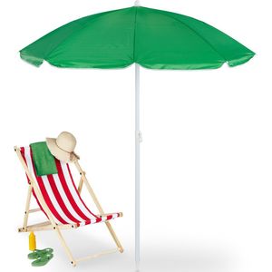 Relaxdays parasol, Ø 160 cm, kantelbaar, verstelbaar, UV-bescherming, strandparasol, tuin, balkon, met draagtas, groen