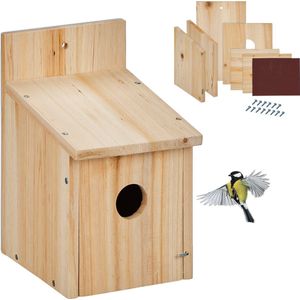 Relaxdays nestkastje bouwpakket - hout - opening 35 mm - diy - vogelhuisje koolmees