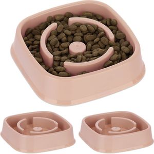 3x anti-schrokbak - eetbak voor honden - nat- en droogvoer - 800 ml - roze