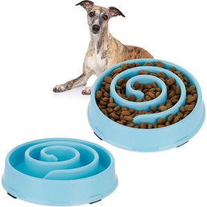 Relaxdays 2x anti-schrokbak - voerbak tegen schrokken - 600 ml - plastic eetbak honden