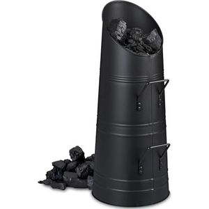 Relaxdays 12 liter houtskoolemmer met 2 handgrepen, pellet-emmer om bij te vullen, pellet-emmer van metaal, zwart
