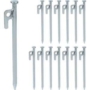 Relaxdays 14 stuks grondankers voor harde vloeren, 20 cm, staal, robuust voor kamperen, zilver