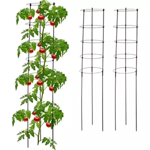 Relaxdays Plantensteun – Set Van 2 – 200 Cm Hoog – Metaal Met 3 Ringen – Zwart – Voor Klimrozen, Druiven, Tomaten & Meer