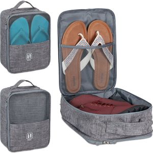 3 x Schuhtasche Reise, für Trolley, Transport Schuhe, Slipper, Sneaker, Schuhaufbewahrung HxBxT: 30 x 23 x 14 cm, grau