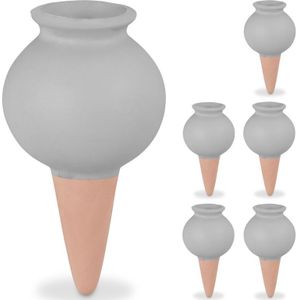 waterdruppelaar keramiek - set van 6 - kamerplanten - 100 ml - terracotta-grijs