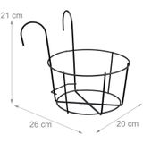 Blumentopf Halter, 4er Set, Balkon, Metall, HxBxT: 21x20x26 cm, Blumentopfhalterung zum Einhängen, schwarz - Relaxdays