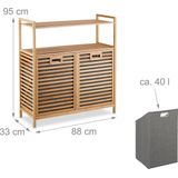 Dubbele Wasmand - Bamboe - 2 Vakken - Kantelbaar - 40 Liter per Vak - Op Poten