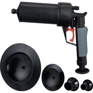 Relaxdays luchtdruk ontstopper - 4 opzetstukken - voor wc douche en wasbak - ontstoppingspomp