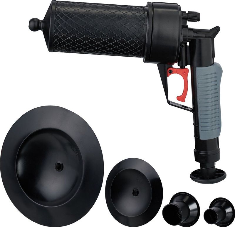 Relaxdays luchtdruk ontstopper - 4 opzetstukken - voor wc douche en wasbak - ontstoppingspomp