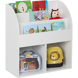 Relaxdays kinderboekenkast, HBD: 78,5 x 72 x 33,5 cm, 5 open vakken, voor boeken, opbergkast speelgoed, kinderkast, wit
