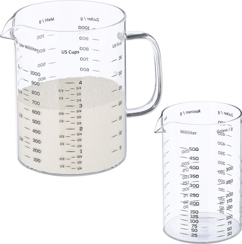 Relaxdays maatbeker - 2-delige set - 500 ml en 1 liter - borosilicaatglas