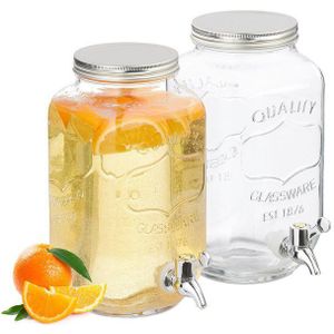 Relaxdays glazen limonadetap - set van 2 - 3,5 l - met kraantje - deksel