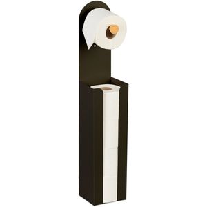 Relaxdays toiletrolhouder staand, metaal en bamboe, reserverolhouder