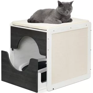 Kattenkast, 700x450x545 mm, Kattenbak met metalen poten en handvat, Kattenbakkast, Kattenhuis geschikt voor de meeste kattenbakken, voor slaapkamer en woonkamer, Zwart | NL