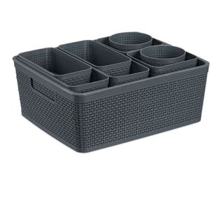 Lade Organizer - 10-delige Set - Kunststof - Grijs - Mandjes