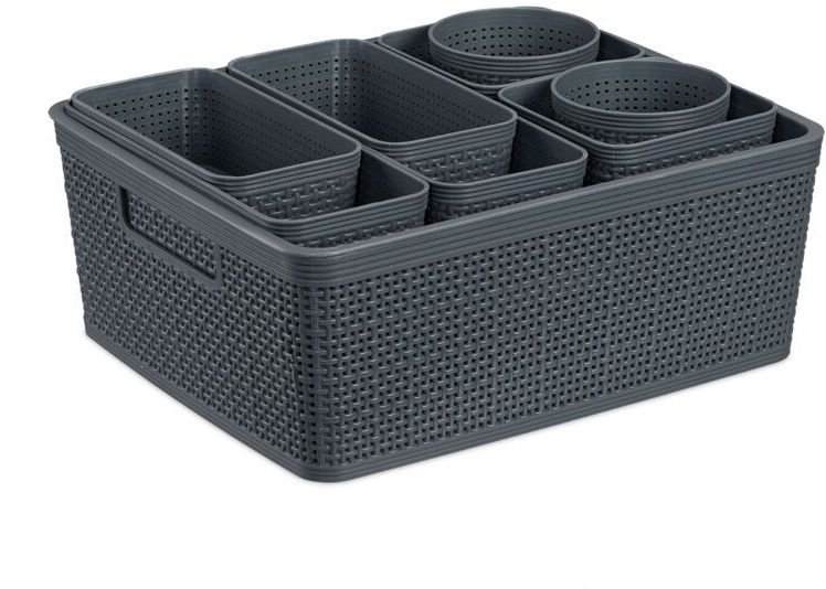 Lade Organizer - 10-delige Set - Kunststof - Grijs - Mandjes