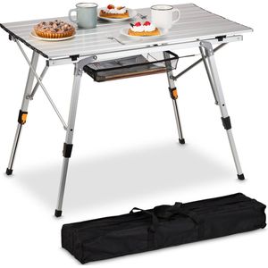 Relaxdays inklapbare bijzettafel buiten - klaptafel voor camping - tuin - verstelbaar - aluminium - zilver