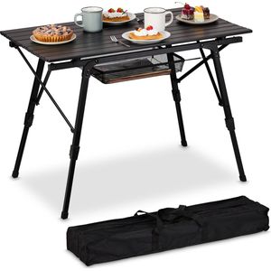 Relaxdays inklapbare bijzettafel buiten - klaptafel voor camping - tuin - verstelbaar - aluminium - zwart