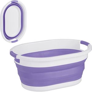 Relaxdays opvouwbare wasmand, 24 liter, wasgoedmand van kunststof, ruimtebesparend inklapbaar, handgrepen, paars/wit