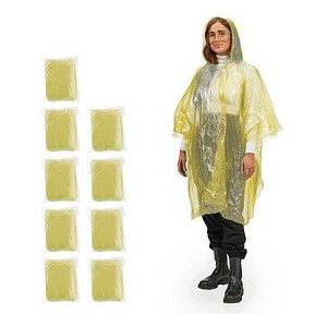 Regenponcho - Set van 10 - Geel - PE - Met Capuchon