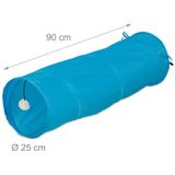 Relaxdays - Katzentunnel faltbar, Katzenröhre mit Spielzeug, interaktiver Katzen Spieltunnel, BxD: ca. 90 x 25 cm, Blau