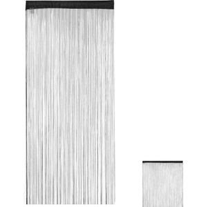 Relaxdays draadgordijn - set van 2 - franjegordijn met tunnel - koordgordijn - stof - Zwart, 90 x 245 cm