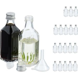 Relaxdays glazen flesjes 50 ml - mini flessen - met trechter - olieflesjes - shotflesjes - Pak van 20