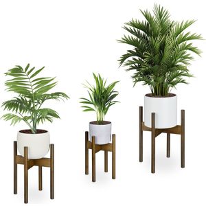 Relaxdays plantenstandaard bamboe - set van 3 - binnen - bloemenstandaard - plantenhouder - M / L / XL