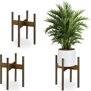 Relaxdays plantenstandaard bamboe - set van 3 - binnen - bloemenstandaard - plantenhouder - XL