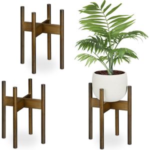 Relaxdays plantenstandaard bamboe - set van 3 - binnen - bloemenstandaard - plantenhouder - L