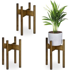 Relaxdays 3 stuks bamboe plantenstandaard voor binnen, tot 20 cm diameter, bruin