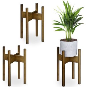 Relaxdays plantenstandaard bamboe - set van 3 - binnen - bloemenstandaard - plantenhouder - M