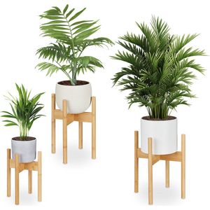 Relaxdays bamboe plantenstandaard - set van 3 - bloemenstandaard binnen - plant verhoger - M / L / XL