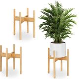 Relaxdays plantenstandaard bamboe, set van 3, bloemenstandaard binnen, bloempotten tot Ø: 29 cm, plant verhoger, natuur