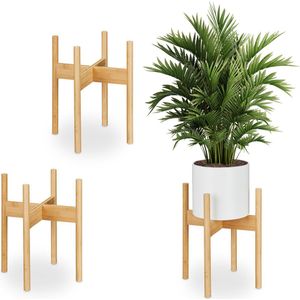Relaxdays plantenstandaard bamboe, set van 3, bloemenstandaard binnen, bloempotten tot Ø: 29 cm, plant verhoger, natuur