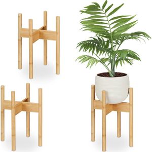 Relaxdays plantenstandaard bamboe, set van 3, bloemenstandaard binnen, bloempotten tot Ø: 25 cm, plant verhoger, natuur