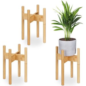 Relaxdays bamboe plantenstandaard - set van 3 - bloemenstandaard binnen - plant verhoger - M