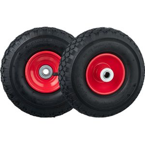 Relaxdays 2 stuks kruiwagenwielen 3.00-4 met stalen velg voor as 16 mm, 100 kg, zwart/rood