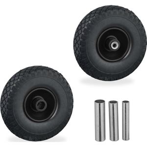 Relaxdays steekwagenwiel - set van 2 - massief rubber - 3.00-4 - skelterwiel - stalen velg - zwart-zwart
