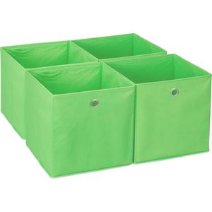 Relaxdays opbergmand - set van 4 - stoffen opberger - kastmanden - 30x30 cm - met oogje - groen