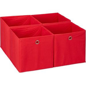 Relaxdays opbergmand - set van 4 - stoffen opberger - kastmanden - 30x30 cm - met oogje - rood