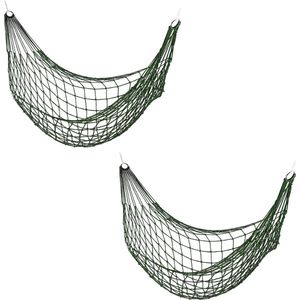 Relaxdays hangmat net, set van 2, eenpersoons, lichtgewicht, camping of tuin, kampeerhangmat tot 120 kg, donkergroen