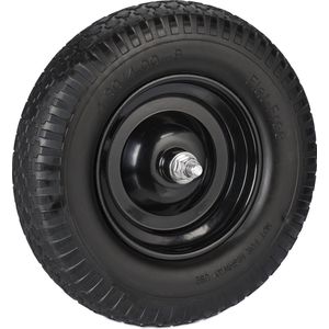 Relaxdays kruiwagenwiel 4.00-8 - massief rubber - stalen velg - met as - lekvrij - 100 kg - zwart