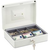 Relaxdays Afsluitbare geldcassette van ijzer, 2 sleutels, munten en bankbiljetten, H x B x D: 9 x 25 x 18 cm, cassa, wit