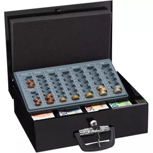 Relaxdays geldkistje met slot, bakje voor euromunten & briefgeld, geldkluis ijzer HBD 8,5 x 30,5 x 24,5 cm, groen