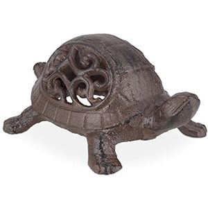 Relaxdays decoratie schildpad, gietijzer, weerbestendig tuinfiguur, HBD: 6,5 x 10 x 15 cm, binnen & buiten, bruin/zwart